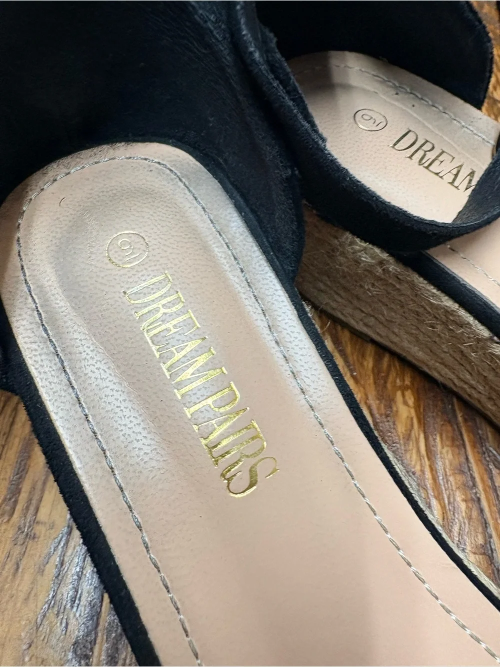 Dream Pairs Black Faux Suede Embroidered Espadrille Wedge Ankle Strap Sandals 9